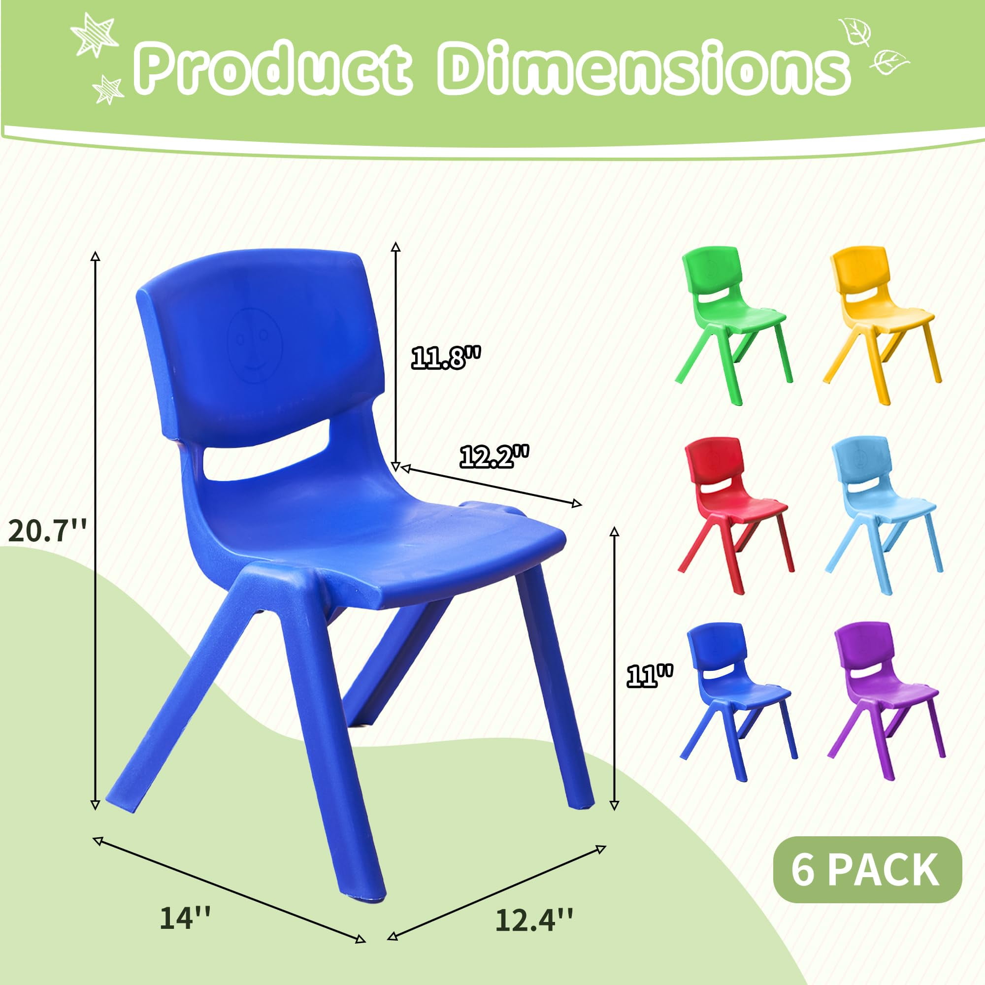 Wanan 6Pcs Stackable Toddler Plastic Chairs for Kids, Versatile Seating for  Classroom, Outdoor, School, Daycare - Walmart.com, image size:2000x2000