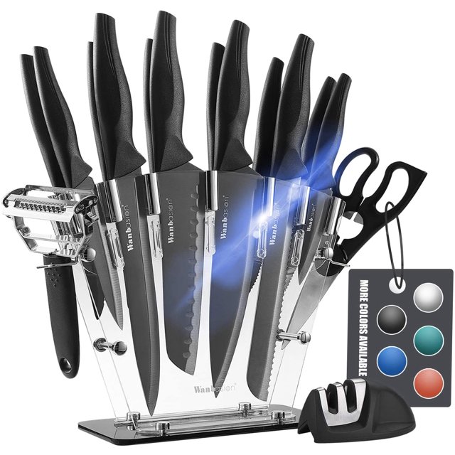 Wanbasion 16 Pieces Black Kitchen Knife Set Dishwasher Safe