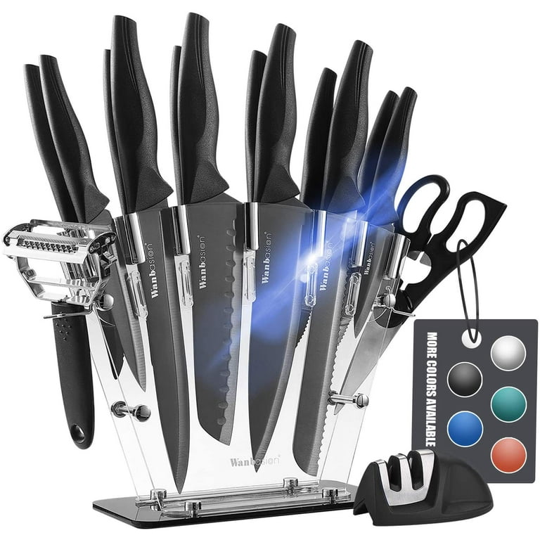 Wanbasion 6 Piece Black Knife Set with Sheath，Stainless Steel Kitchen Knife  Set， Chef Knife Set for Meat Cutting 