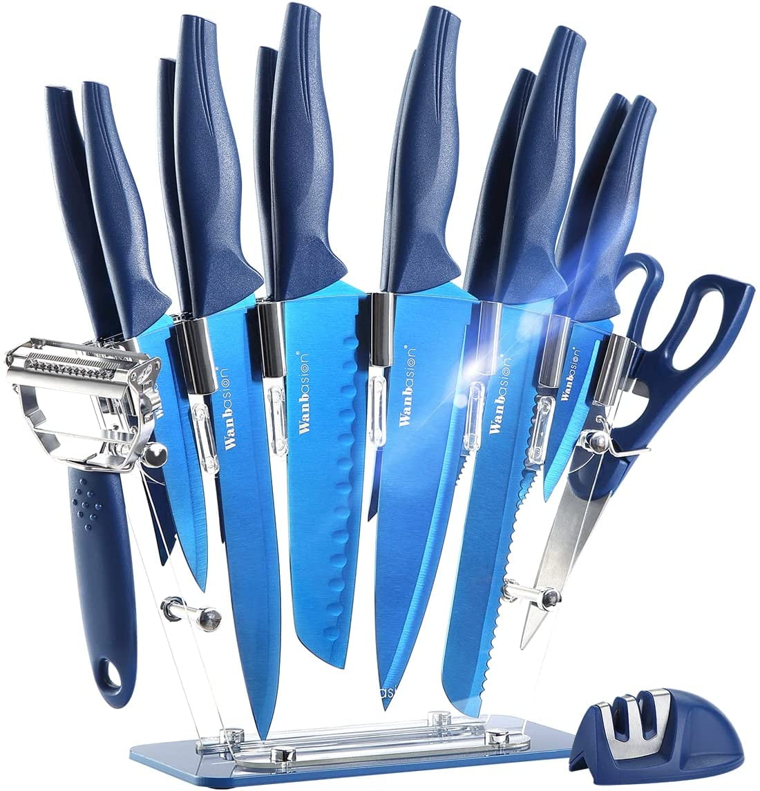 kitchen Knife Set 7-Piece Knife Sets for Kitchen with Block, Sharp  Stainless Steel Professional Chef Knives Set, Best Gift for Women (Blue)