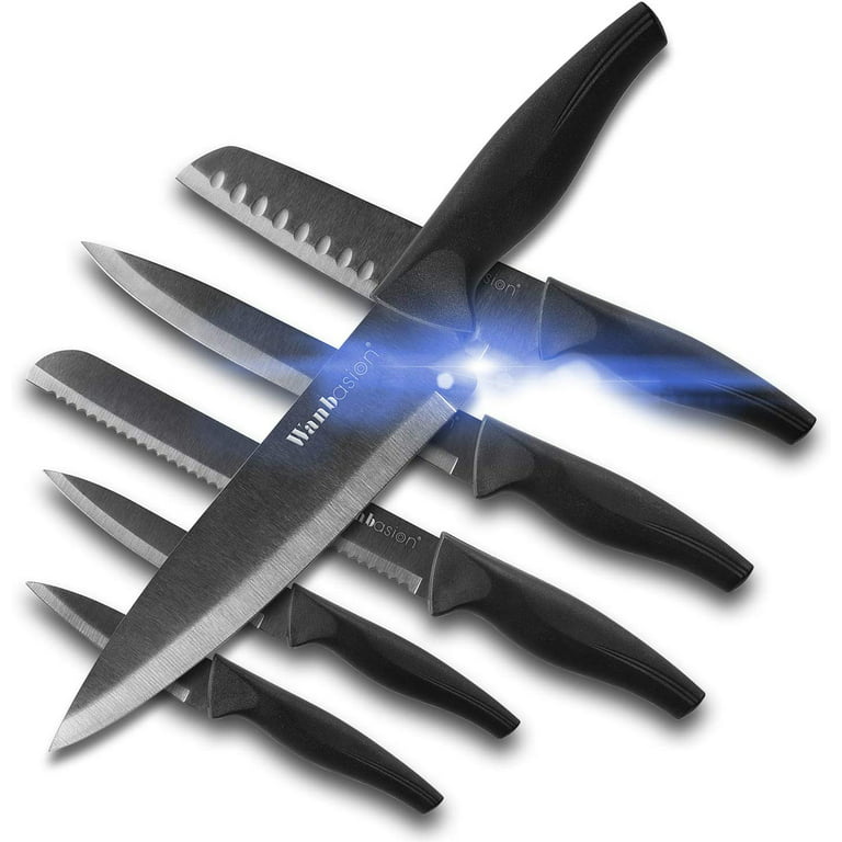 Wanbasion 6 Piece Black Knife Set with Sheath，Stainless Steel