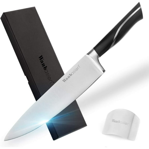 Wanbasion Chef Knife Professional 8 inch, Stainless Steel Kitchen Knife with Finger Guard, Sharp Knife for Cutting Meat