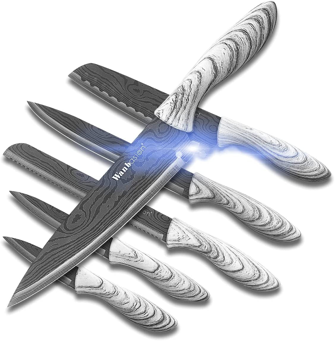 Wanbasion Marbling Titanium Plated Stainless Steel Kitchen Knife Set