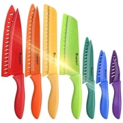 Rainbow Kitchen Knife Set Dishwasher Safe, Sharp 430 Stainless Steel Knife Set, Kitchen Knives Sets Professional With Sheaths, 7 Knives with 7 Blade Guards Non Stick