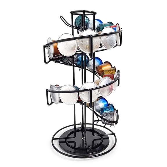 Wanchiy Coffee Pod Carousel Holder, Metal Storage Stand Organizer Holds up to 30 for Countertop Home Office Kitchen,Black