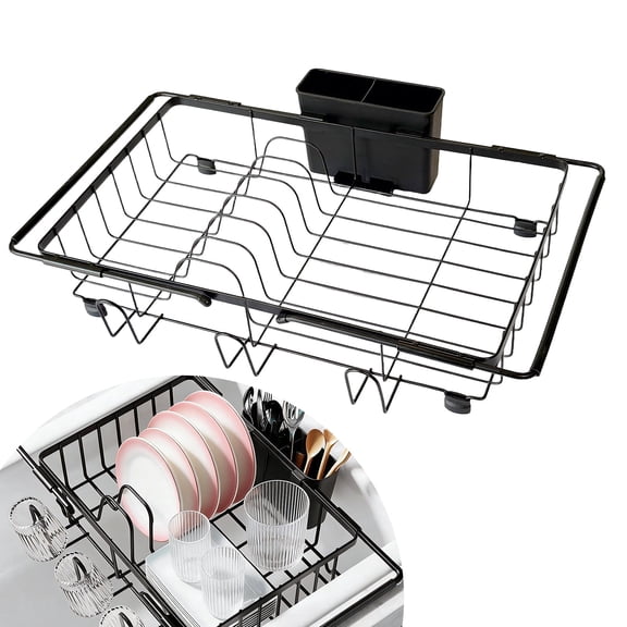 Wanchiy In-Sink Dish Drying Rack Expandable Stainless Steel Drain Rack for Kitchen Sink, Space-Saving,15.4 x 9.8 x 3.0 inch, Black