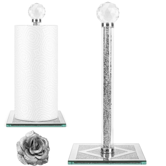 Wanchiy Paper Towel Holder Crystal Glass with Sparkly Crushed Diamond Effect, Countertop Stand for Kitchen & Bathroom,Gold,Silver,Black