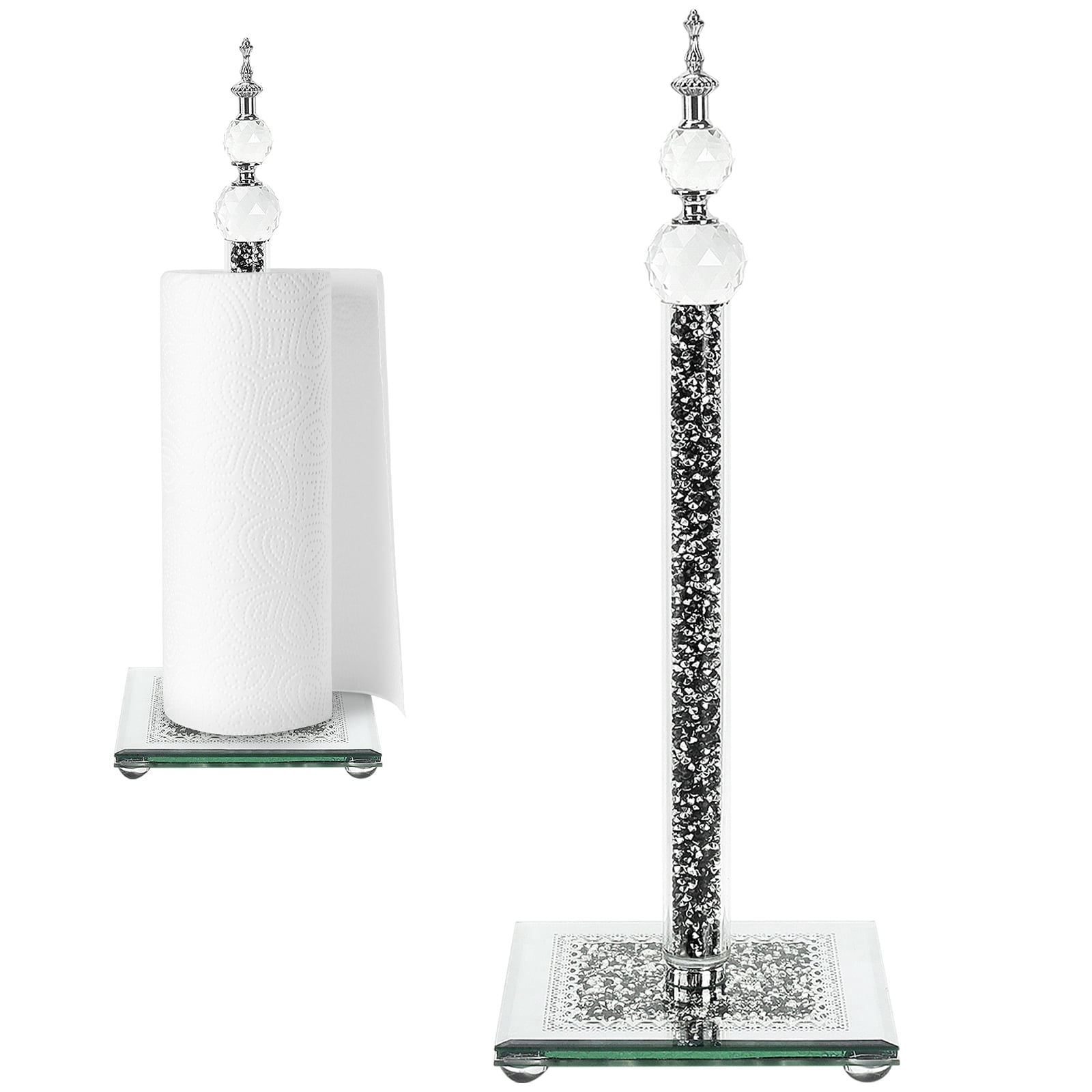 Wanchiy Paper Towel Holder – Crystal Glass with Sparkly Crushed Diamond Effect, Countertop Stand for Kitchen & Bathroom,Gold,Silver,Black