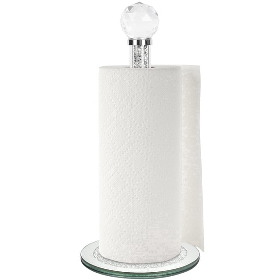 Wanchiy Paper Towel Holder – Crystal Glass with Sparkly Crushed Diamond Effect, Countertop Stand for Kitchen & Bathroom,Gold,Silver,Black