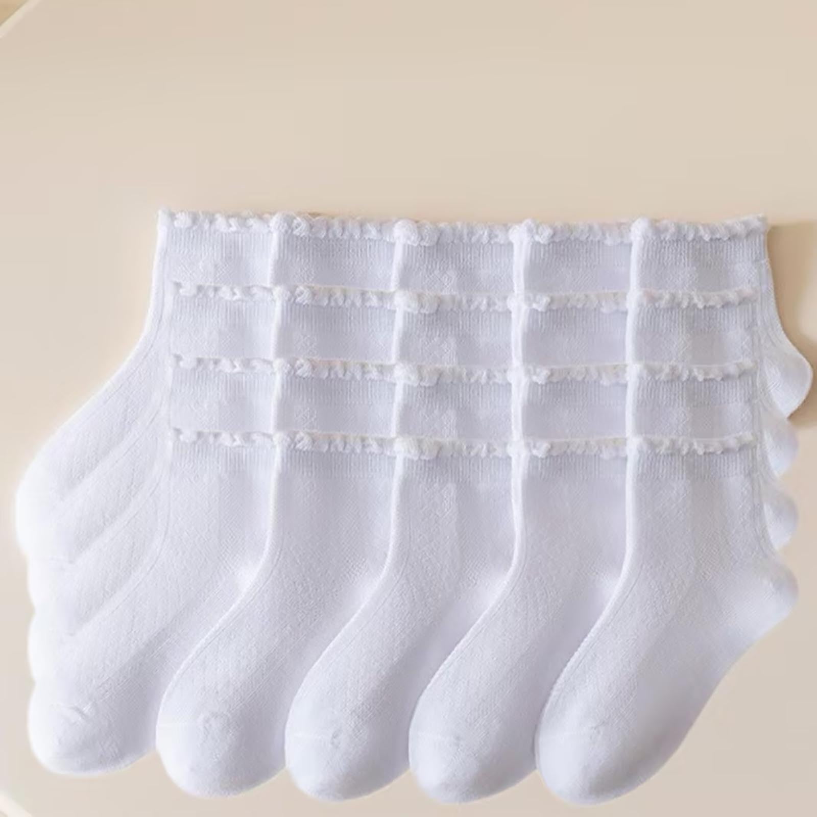 4 Pairs Baby Girl Ruffled Socks - Soft Non-Slip Cotton Socks For Toddlers & Newborns