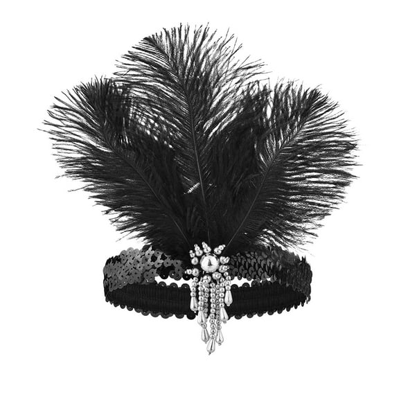 Wancir 1920s Headpiece Flapper Headband, Rhinestone Feather Great Gatsby Headpiece Hair Accessories for Women (Black)