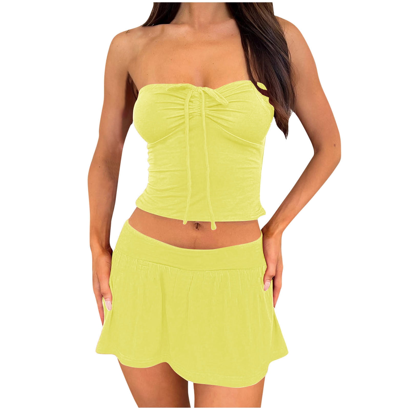 Wancir 2 Piece Skirt Outfits for Women Y2k Summer Going Out Crop Tops