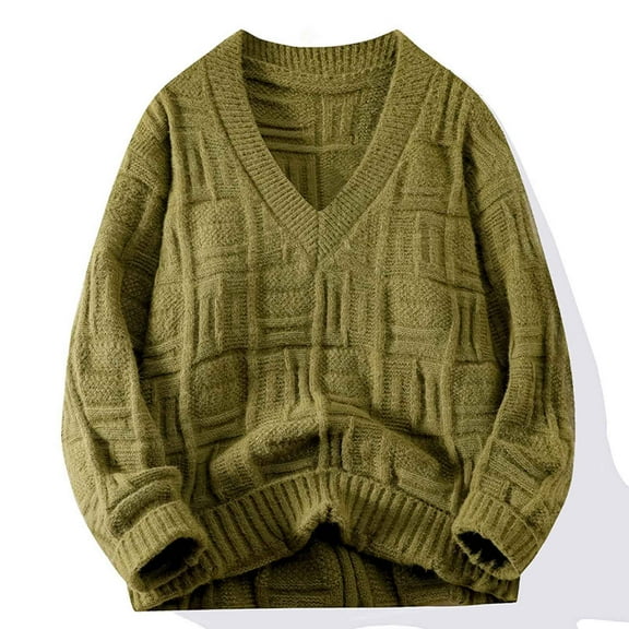 Wancir 2025 Chunky Knitting Sweater Pullover for Men Casual V Neck Jumpers Long Sleeve Oversized Sweaters Thermal Knit Tops