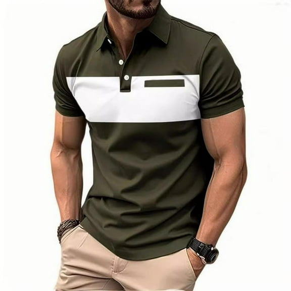 Wancir 2025 Fashion Mens Shirts Man Color Match Lapel Short Sleeve Pol Shirt Fallow Color Contrast Pol Shirt