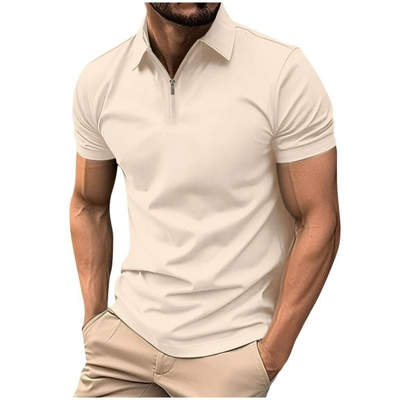 Wancir 2025 Fashion Mens Shirts Men Casual Fashion Solid Half Zipper T Shirt Lapel Short Sleeve Top