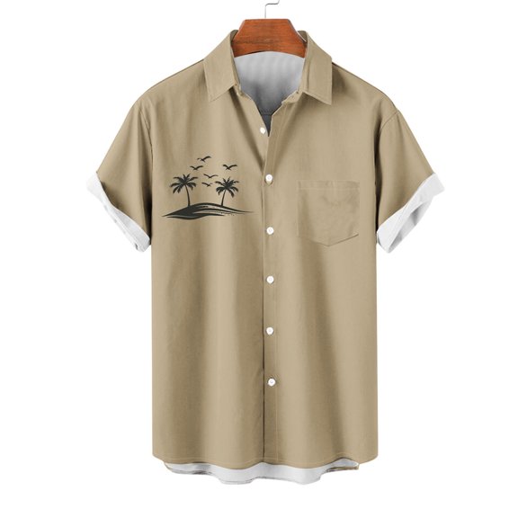 Wancir 2025 Fashion Mens Shirts Men's Casual Collar Printed Short Sleeved Button Fashion Cardigan Pocket Top