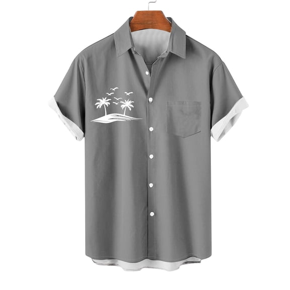 Wancir 2025 Fashion Mens Shirts Men's Casual Collar Printed Short Sleeved Button Fashion Cardigan Pocket Top