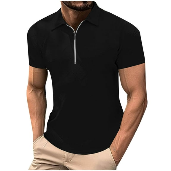 Wancir 2025 Fashion Mens Shirts Men's Casual Collar Short Sleeved Solid Color Fashionable Sports Half Top