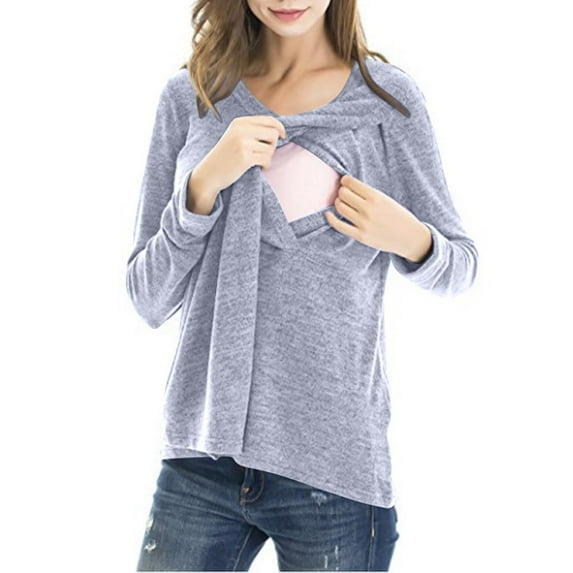 Wancir 2025 Women's Maternity Nursing Tops Long Sleeve Breastfeeding Shirts Cotton Double Layer Pregnancy Tee Shirt