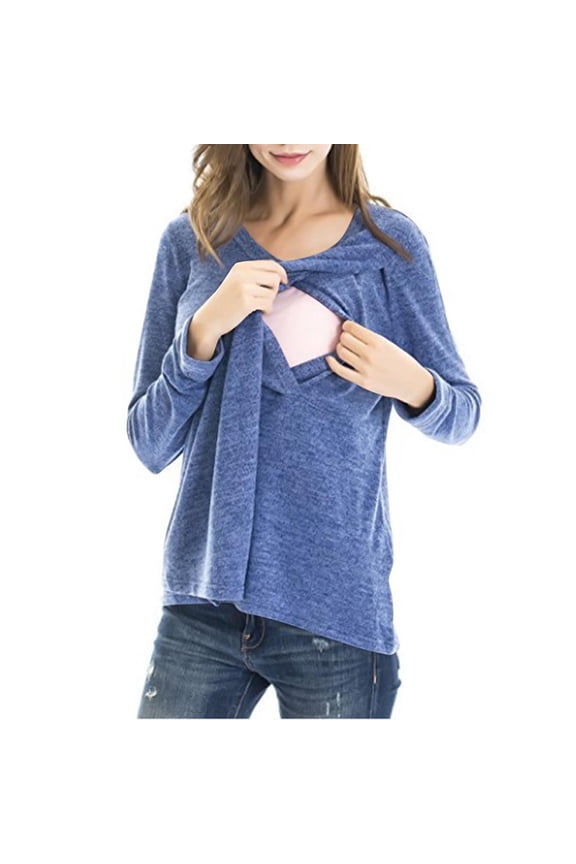 Wancir 2025 Women's Maternity Nursing Tops Long Sleeve Breastfeeding Shirts Cotton Double Layer Pregnancy Tee Shirt