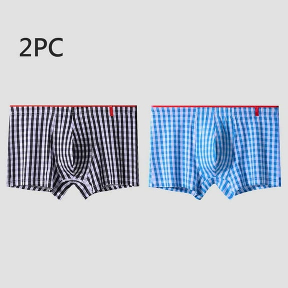 Wancir 2PC Mens Woven Boxers Shorts Relax Fit Stripe Boxer Briefs Loose Fit Knit Boxer Briefs for Relaxing