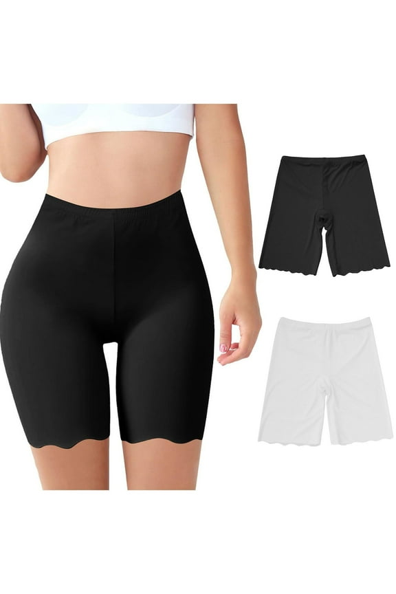 Wancir 2PC Slip Shorts for Women Under Dress,Comfortable Smooth Yoga Shorts,Workout Biker Shorts