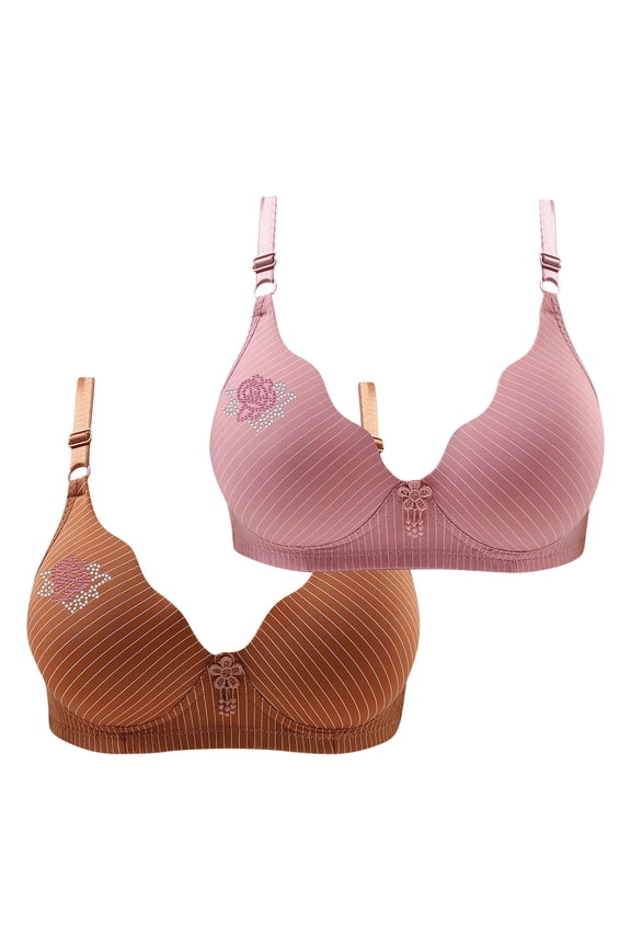 Wancir 2PC Wireless Bras for Women Comfort Push Up Breathable Graphic Printing Underwear Bra Soft Everyday Bralettes