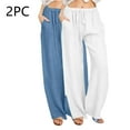 thumbnail image 1 of Wancir 2PC Women's Cotton Linen Pants,Summer Wide Leg Casual Loose Drawstring High Waist Palazzo Pants with Pockets, 1 of 7