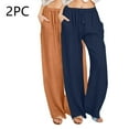 thumbnail image 1 of Wancir 2PC Women's Summer Drawstring Waist Wide Leg Loose Cotton Linen Palazzo Pants, 1 of 7