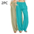 thumbnail image 1 of Wancir 2PC Womens Linen Wide Leg Pants Casual Loose Drawstring Low Waist Beach Palazzo Harem Pants with Pockets, 1 of 7