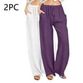 thumbnail image 1 of Wancir 2PC Womens Linen Wide Leg Pants Casual Loose Drawstring Low Waist Beach Palazzo Harem Pants with Pockets, 1 of 7