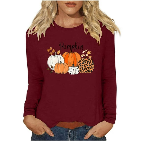 Wancir 3/4 Sleeve Fall Shirts for Women V Neck Witch Pumpkin Ghost Skull Graphic Halloween Thanksgiving Party Tops