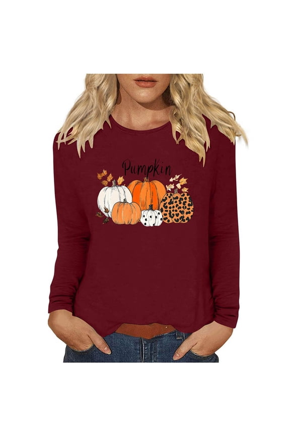 Wancir 3/4 Sleeve Fall Shirts for Women V Neck Witch Pumpkin Ghost Skull Graphic Halloween Thanksgiving Party Tops