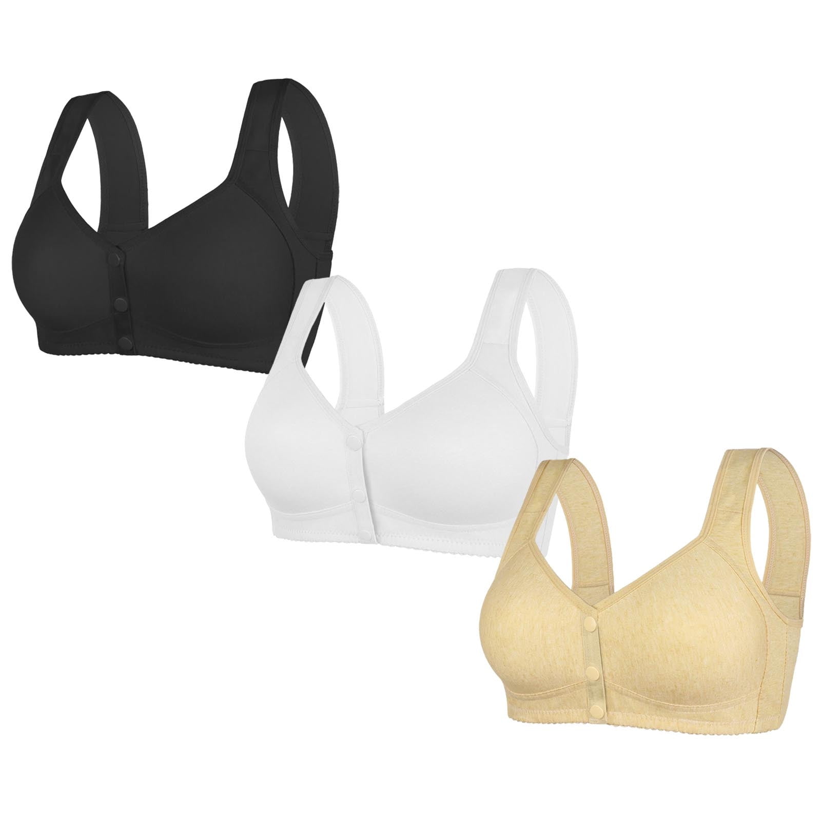 Wancir 3 Pack Daisy Bras Womens Front Button Snaps Closure Wireless Bralettes Older Women Full Coverage Bras Comfy