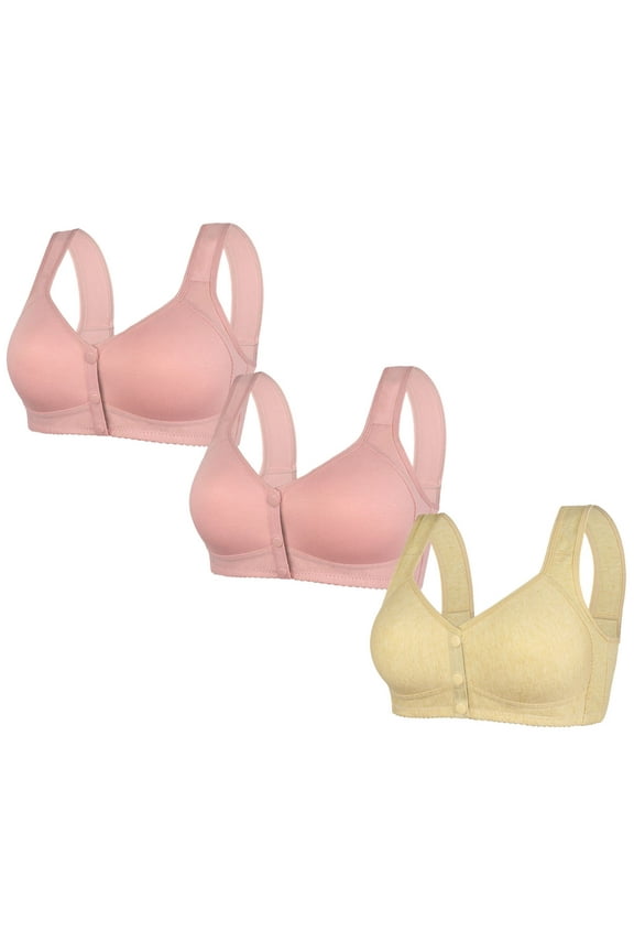 Wancir 3 Pack Daisy Bras Womens Front Button Snaps Closure Wireless Bralettes Older Women Full Coverage Bras Comfy