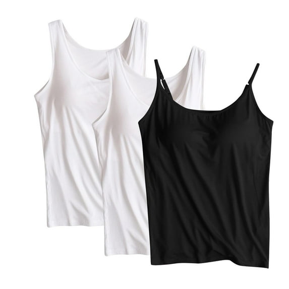 Wancir 3 Pack Tank Tops for Women 2025 Cami with Built in Bras Plus Size Shelf Bra Shirt Yoga Athleic Layering Undershirt