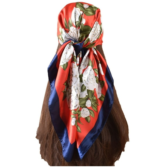 Wancir 35" Head Scarf for Women Square Satin Hair Scarf Headband Floral Bandanas Sleeping Hair Wraps Scarf Boho Headwear