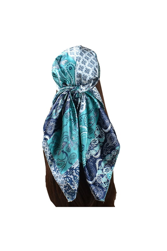 Wancir 35” Large Square Satin Head Scarf -Silk Accessories Classic Patterned Squares Beach Bandanas for Women