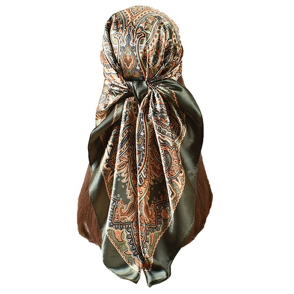 Wancir 35” Large Square Satin Head Scarf -Silk Accessories Classic Patterned Squares Beach Bandanas for Women