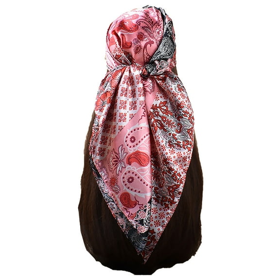 Wancir 35” Large Square Satin Head Scarf -Silk Accessories Classic Patterned Squares Beach Bandanas for Women