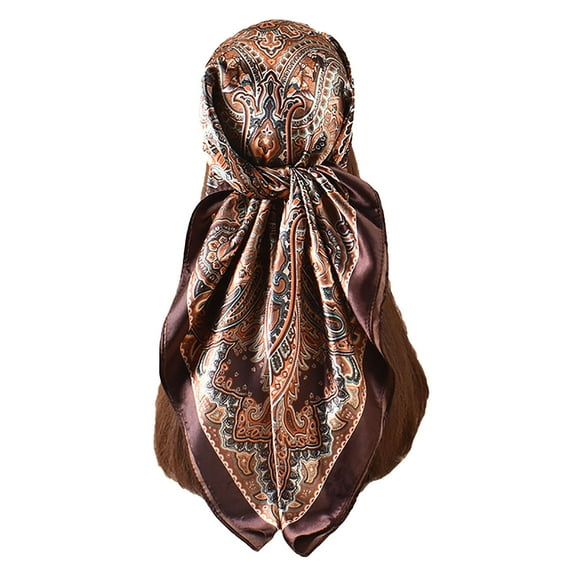 Wancir 35” Large Square Satin Head Scarf -Silk Accessories Classic Patterned Squares Beach Bandanas for Women