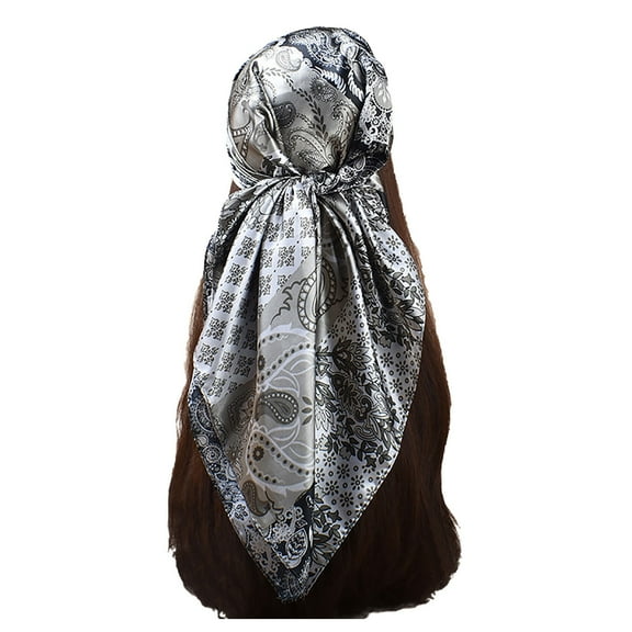 Wancir 35” Large Square Satin Head Scarf -Silk Accessories Classic Patterned Squares Beach Bandanas for Women