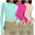 thumbnail image 1 of Wancir 3PC Crew Neck Long Sleeve T Shirts for Women Fitted Shirts Tight Neck T Shirts Basic Tee Tops, 1 of 2