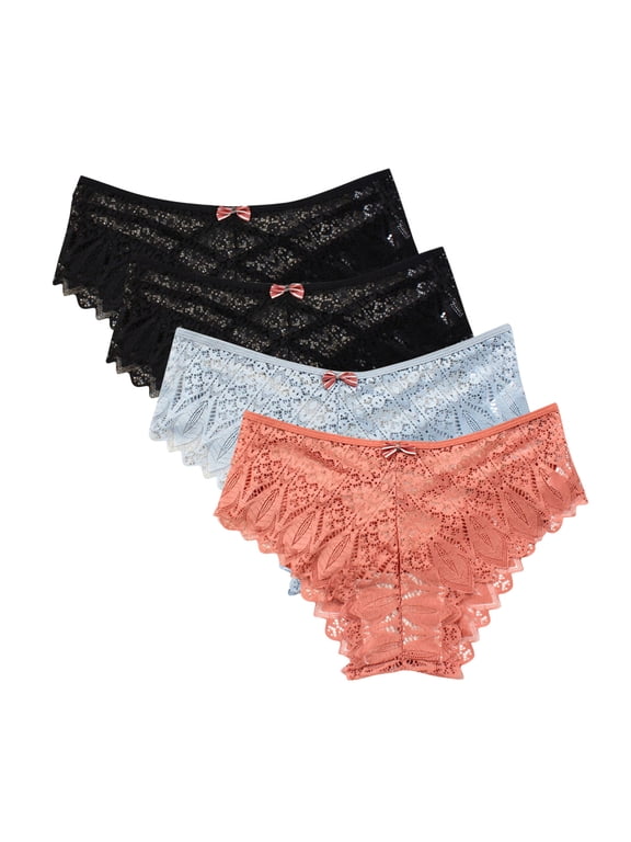 Wancir 4-Pack Lace Bikini Underwear for Women, Cheeky Brief Panties with Minimal Half Back Coverage