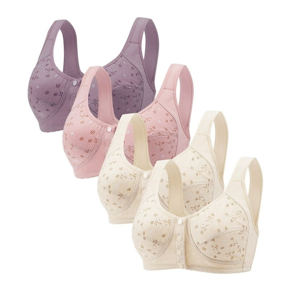 Wancir 4PC Front Closure Bras for Women, Daisy Bras for Older Women, Wide Back No no Steel Underwire Everyday Bra Front Bra