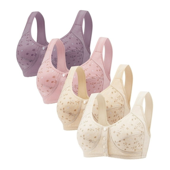Wancir 4PC Front Closure Bras for Women, Daisy Bras for Older Women, Wide Back No no Steel Underwire Everyday Bra Front Bra