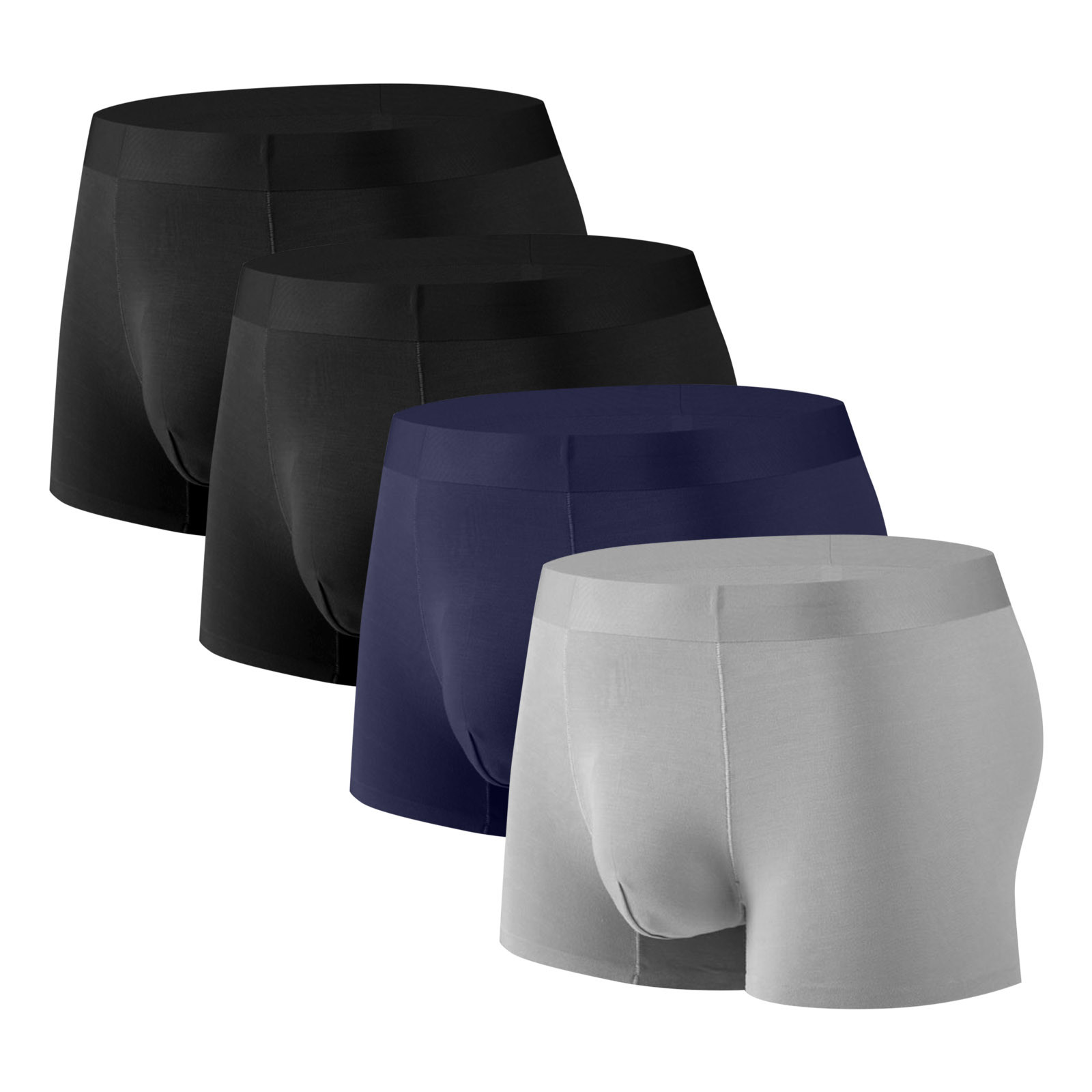 Wancir 4 Piezas Calzoncillos de Seda de Hielo sin Costuras con Bolsillo para Hombre, Transpirables de Doble Cara, Pierna Corta