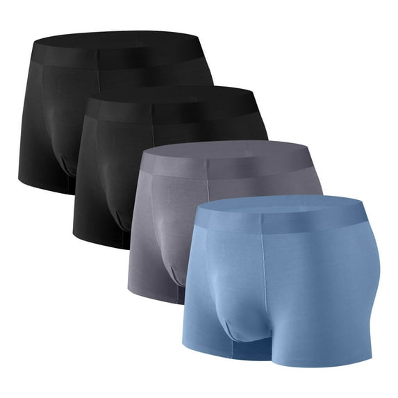 Wancir 4PC Mens Ice Silk Underwear Seamless Trunk Boxers Briefs with Pouch Double Sided Breathable Short Leg Underpants