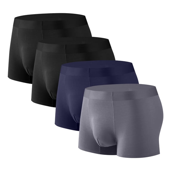 Wancir 4PC Mens Ice Silk Underwear Seamless Trunk Boxers Briefs with Pouch Double Sided Breathable Short Leg Underpants