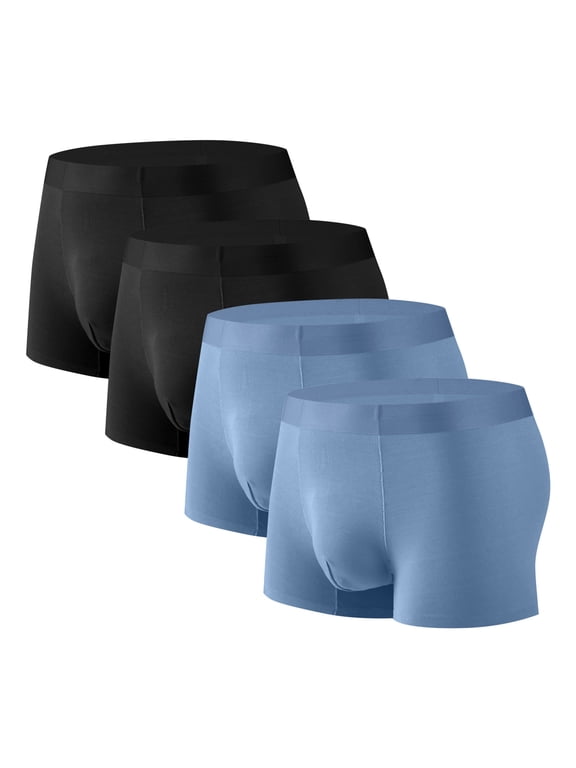 Wancir 4PC Mens Ice Silk Underwear Seamless Trunk Boxers Briefs with Pouch Double Sided Breathable Short Leg Underpants